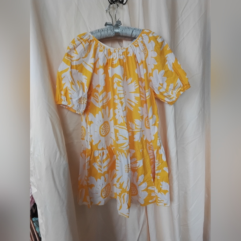 Yellow Floral Puff-Sleeve Women’s Dress